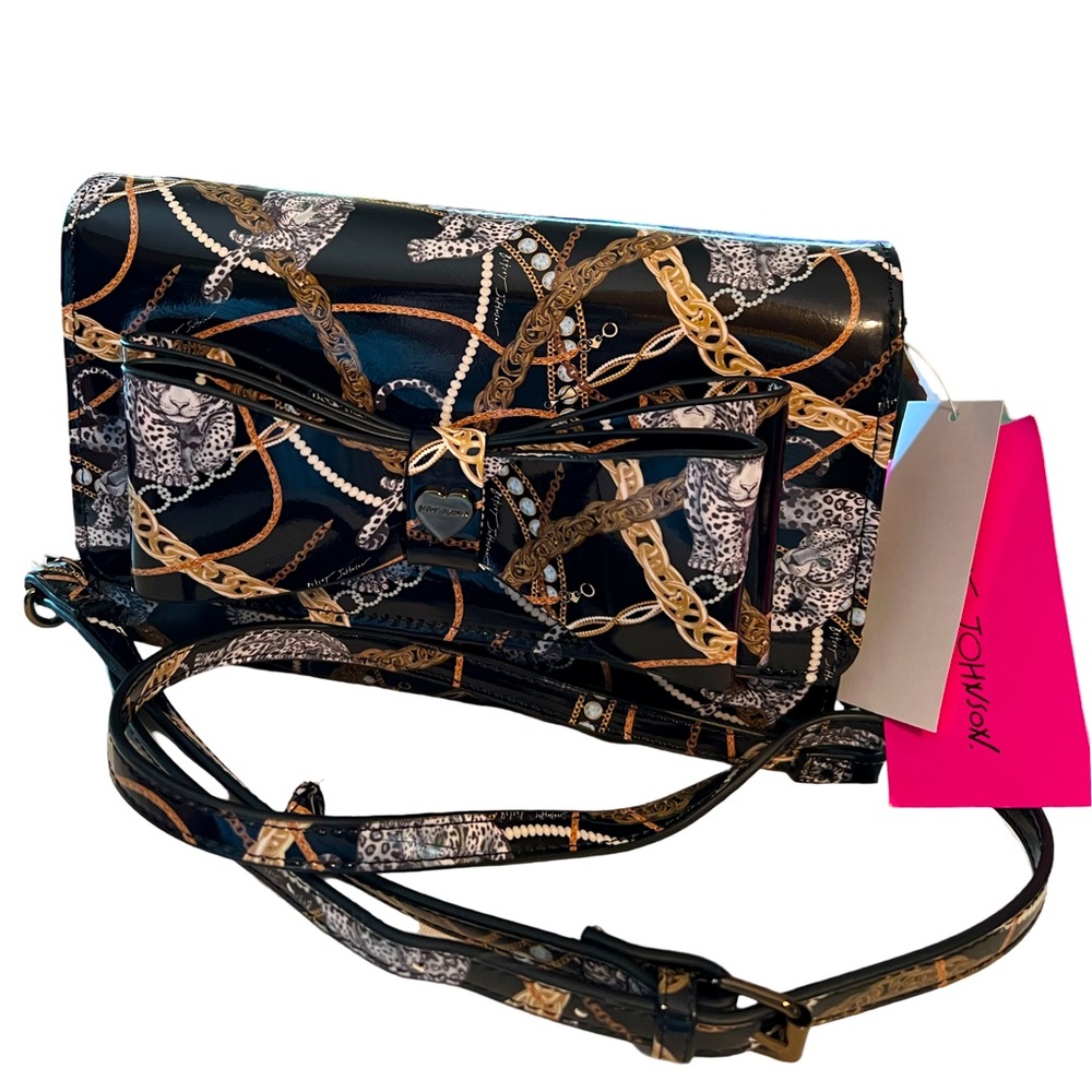 Betsey Johnson NWT XODANI Black Pattern Leather Animal  Chain Print Purse (P003)